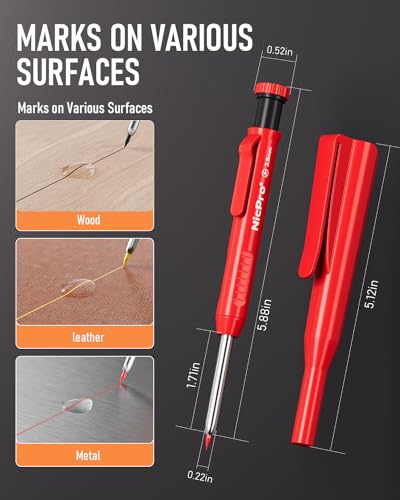Nicpro 2Pack Carpenter Pencil with Sharpener, Mechanical Carpenter Pencils with 26 Refills (Red, Black, Yellow), Deep Hole Marker Construction Heavy Nicpro