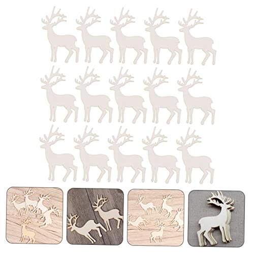 BESTOYARD 30 Pcs Deer Wood Piece Unfinished Wood Reindeer Wood Cutout Slices Elk Wood Cutout Hanging Elk Decorations Xmas Tree Ornament Christmas