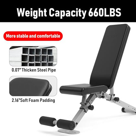 leikefitness Adjustable Weight Bench Foldable Workout Exercise Bench with Automatic Lock for Upright Incline Decline and Flat Full Body Exercise leikefitness