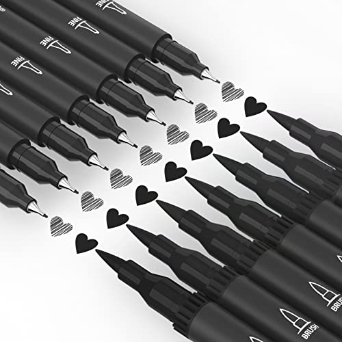 Mogyann Drawing Pens, 12 Pack Dual Brush Pens Black Markers for Art Drawing Sketching Mogyann