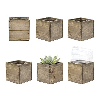 CYS EXCEL Cube Planter Box with Removable Plastic Liner (3"x3"x3")(6 PCS) | Multiple Size Choices Wood Square Planter | Indoor Decorative Window Box