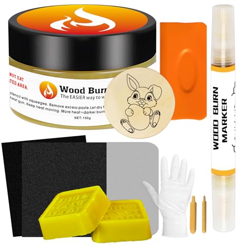 WAN2TLK Wood Burn Gel Pen Kit, 120ml Wooden Burning Paste, Beewax, Wooden Burning Pens, 2 Replacement Nibs, Perfect for Artists And Beginners In