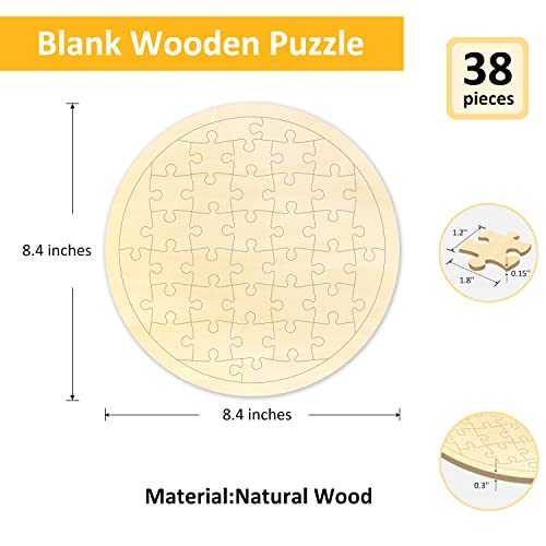 Blank Puzzle Round Shape with 38 Pieces to Draw on, Each Piece is Unique, Blank Wooden Jigsaw Puzzles with Puzzle Tray for Crafts & DIY, Custom MoinKidz