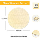 Blank Puzzle Round Shape with 38 Pieces to Draw on, Each Piece is Unique, Blank Wooden Jigsaw Puzzles with Puzzle Tray for Crafts & DIY, Custom MoinKidz