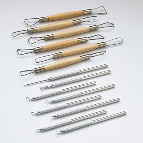 14PCS Ceramic Pottery Clay Ribbon Sculpting Tool Kit with Feather Wire Texture and Needle Detail Tools for Carving,Modeling,by Augernis - WoodArtSupply