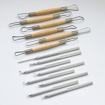 14PCS Ceramic Pottery Clay Ribbon Sculpting Tool Kit with Feather Wire Texture and Needle Detail Tools for Carving,Modeling,by Augernis - WoodArtSupply