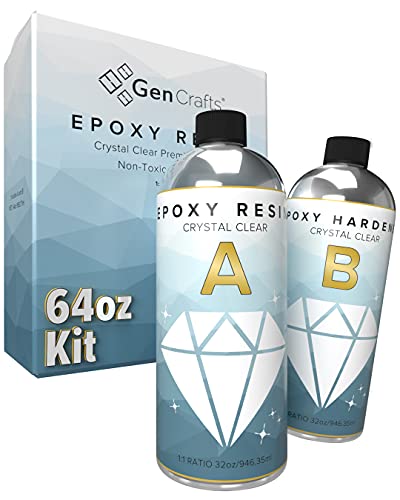 GenCrafts 64 oz Epoxy Resin Kit - Crystal Clear and Perfect for Silicone Molds, Jewelry Art, Coating, Tumblers, and More - for use with Additives - WoodArtSupply