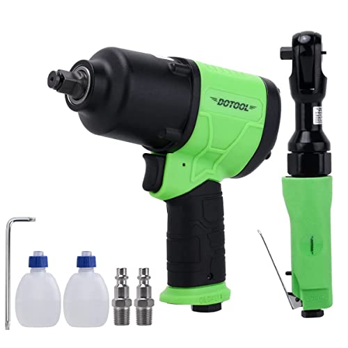 Dotool Air Impact Gun 1/2" Drive 880 ft-lbs with 3/8" Air Ratchet Wrench 50 ft-lbs Pneumatic Impact Wrenc 7800RPM Pneumatic Aluminum 160 RPM - WoodArtSupply