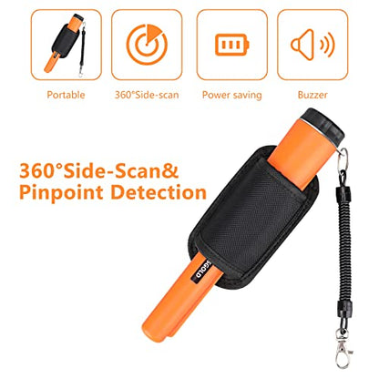 XPSGOLD Metal Detector Pinpointing,Waterproof Pinpointer 360 Degree Search Gold&Treasure Finder with Belt Holster &LED Indicator& Buzzer Vibration, - WoodArtSupply