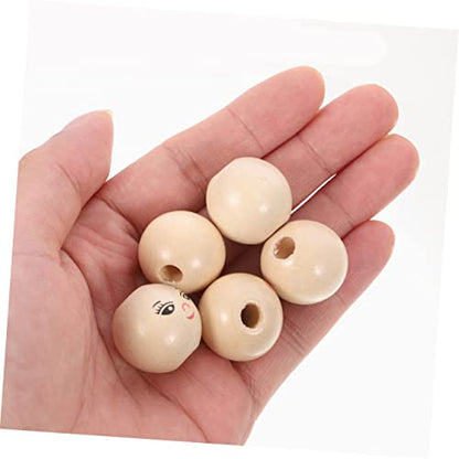VILLCASE 50pcs Doll Wooden Beads Round Smile Beads Funny Wood Beads Jewelry Beads Circle Beads Decked Accessories Beads for Unfinished Wood Beads