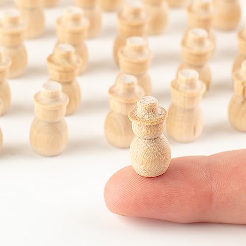 Pack of 48 Unfinished Wood Micro Mini Snowmen - Blank Wooden Christmas Miniature Peg Snowman Dolls for DIY Crafts (Size- 3/4" H) by Factory Direct Factory Direct Craft