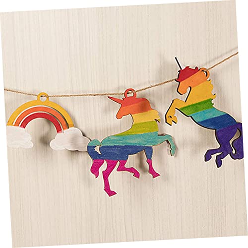Parliky 1 Set Unicorn Chips Unfinished Wood Slices Rustic Wooden Embellishments Wooden Rainbow to Wood Shapes Craft Wood Trim Unicorn Wood Cutout for Parliky
