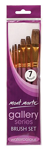 Mont Marte Gallery Series Watercolour Brush Set, 7 Piece. Features a Range of Watercolour Paint Brushes Made from Pony Hair. MONT MARTE