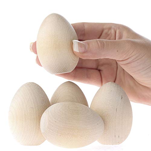 Set of 5 Unfinished Wood Egg Cup Holders and 5 Wooden Eggs by Factory Direct Craft - Natural Wood Egg Stands and Eggs for DIY Easter Decorations - WoodArtSupply