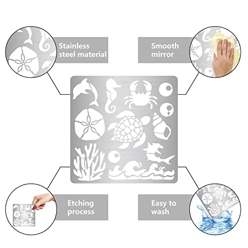 GORGECRAFT 6.3 Inch Ocean Creature Metal Stencil Dolphin Wood Burning Stencil Reusable Sea Animals Journal Stencils Turtle Template Stainless Steel GORGECRAFT