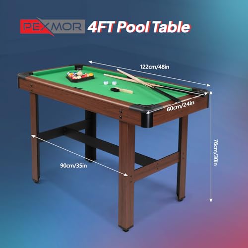 PEXMOR 48" Pool Table, Billiard Game Table for Kids and Adults, Mini Pool Table Set Indoor & Outdoor for Game Room Family with Balls, Cues, Chalk, PEXMOR