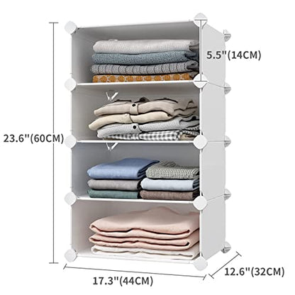 VIPZONE 4 Tier Closet Shelf, 12 inches Deep Stackable Closet Storage Shelves for Clothes,Easy Assembly Organizer Plastic Shelf Rack for Bedroom,White - WoodArtSupply