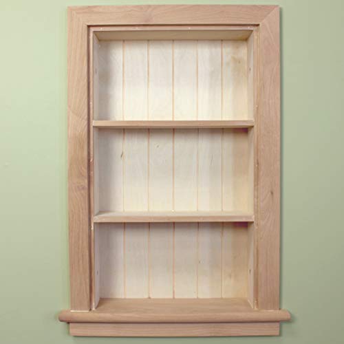 14x24 Unfinished Aiden Wall Niche with Beadboard Back – Elegant Storage Solution with 3 Shelves Fox Hollow Furnishings