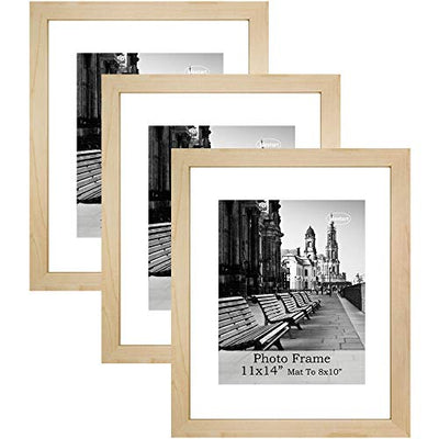 meetart Picture Frames 11x14 inch Pack of 3 Piece in Plastic Glass MDF Shallow wooden-grain Color Frame, Display Pictures 11x14 8x10, Wall Hanger