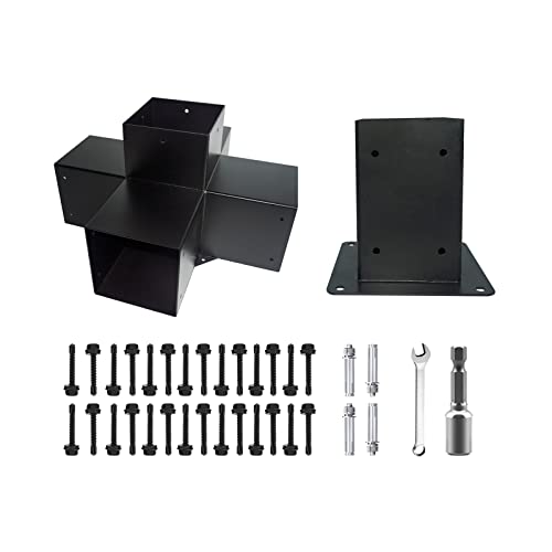 ITeVe.GD Pergola DIY Kit.4"x4"(Inner Size:3.5"x3.5") 5-Way Woodwork Bracket & Post Achor,Black Powder-Coated Elevated Wood Stand Kit for Wood - WoodArtSupply