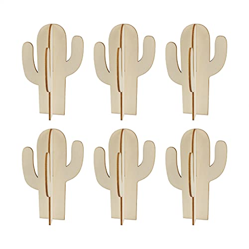 Creaides 12pcs Cactus Wood DIY Crafts Cutouts Wooden Cactus Tabletop Decoration for DIY Projects Hawaii Summer Holiday Party Supplies Creaides