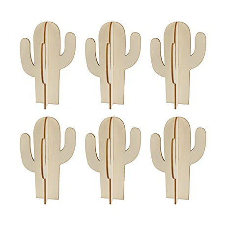Creaides 12pcs Cactus Wood DIY Crafts Cutouts Wooden Cactus Tabletop Decoration for DIY Projects Hawaii Summer Holiday Party Supplies Creaides