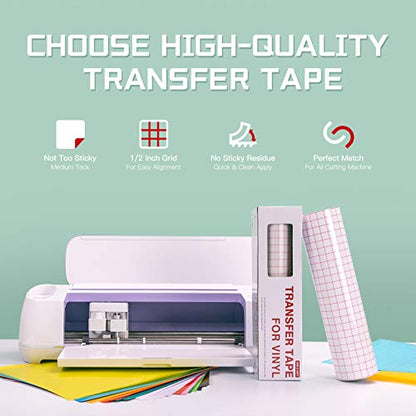 YRYM HT Clear Vinyl Transfer Paper Tape Roll-12 x 50 FT w/Alignment Grid Application Tape for Silhouette Cameo, Cricut Adhesive Vinyl for