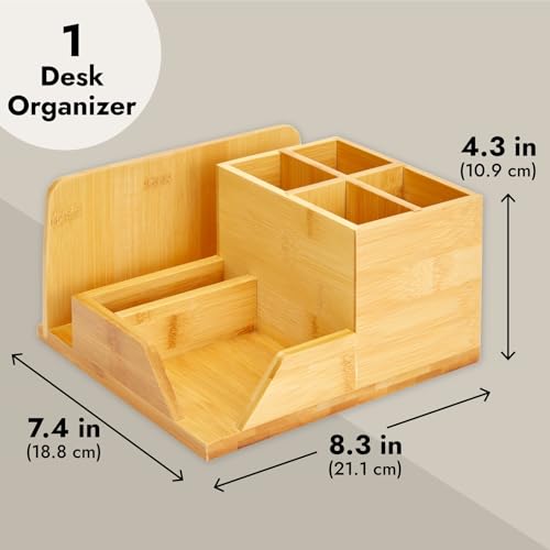 Juvale Bamboo Desk Organizer, Wooden Desk Accessories Workspace Organizers, Holder for Pencils, Pens, Tabletop Storage with 7 Compartments for Office - WoodArtSupply