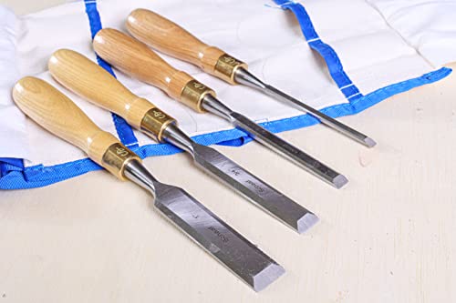 Schaaf Tools 4-Piece Wood Chisel Set | Finely Crafted Wood Chisels for Woodworking | Durable Cr-V Steel Bevel Edged Blade, Tempered to 60HRc | Tool - WoodArtSupply