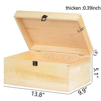 Kingcraft Extra Large Rectangle Unfinished Pine Wood Box Natural DIY Craft with Hinged Lid and Front Clasp for Arts Hobbies and Home