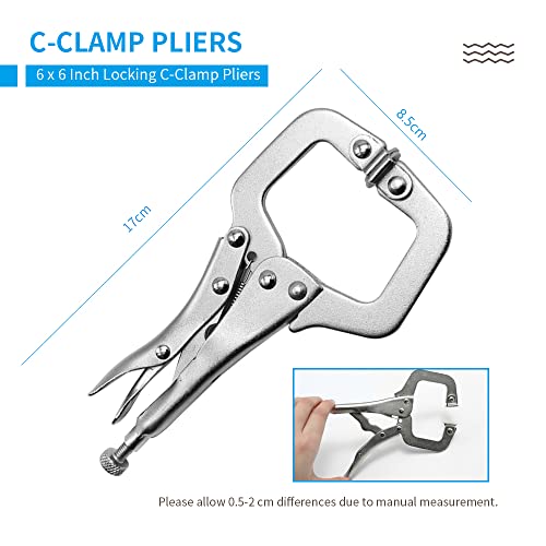Anxingo 6 Pack Heavy Duty C-Clamp Locking Pliers Set 6” C-Clamps with Swivel Pads for Craftsmen Home Workshop Anxingo