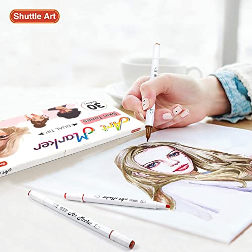 Shuttle Art Art Markers Bundle - 30 Colors Alcohol Markers + 30 Colors Skin Tone Markers Shuttle Art