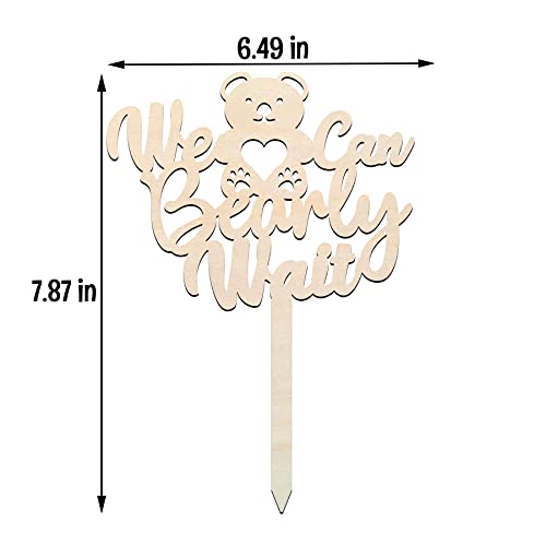 Wooden We Can Bearly Wait Cake Topper for Baby Shower Decorations,Unfinished Wood Teddy Bear Cake Topper for Bear Themed Gender Reveal Party - WoodArtSupply