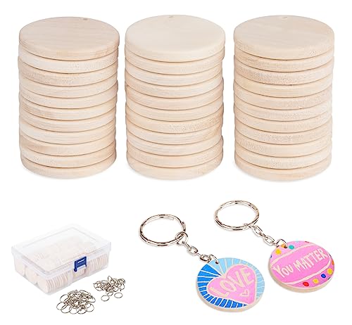 1Plusselect 100 Pcs Wooden Discs for Crafts, Wood Round, 1.38" Unfinished Wood Keychains Wooden Circles with 100 Pcs Key Rings for DIY Crafts - WoodArtSupply