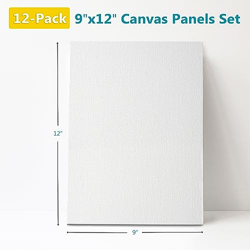 KEFF Canvases for Painting - 9x12 12 Pack Art Paint Canvas Panels Set Boards - 100% Cotton Primed Painting Supplies for Acrylic, Oil, Tempera & KEFF