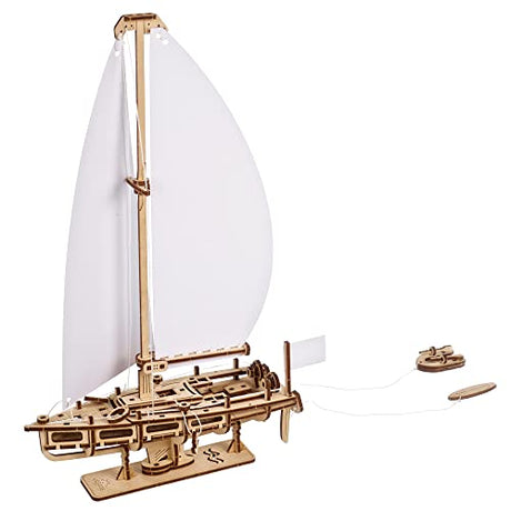 UGEARS Ocean Beaty Yacht 3D Wooden Puzzle - Wooden Mechanical Model Kit to Build - DIY Puzzle Boat with Paper Sails - Brain Teaser Building Set for UGEARS