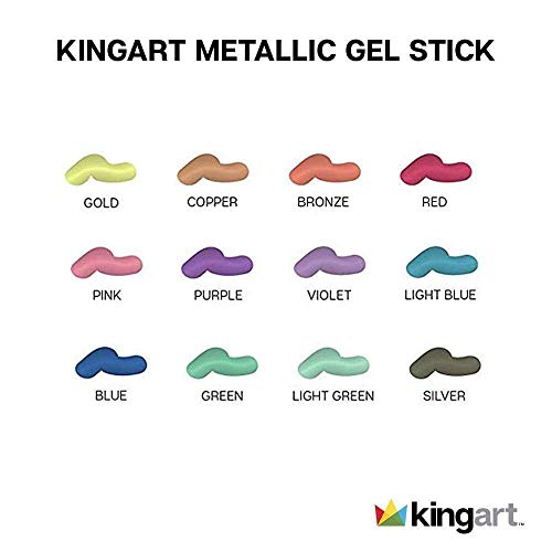 KINGART 581-12 Metallic GEL STICK Set, Artist Pigment Crayons, 12 Rich Metallic Colors, Water Soluble, Creamy, and Odorless, Use on Paper, Wood, KINGART