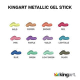 KINGART 581-12 Metallic GEL STICK Set, Artist Pigment Crayons, 12 Rich Metallic Colors, Water Soluble, Creamy, and Odorless, Use on Paper, Wood, KINGART