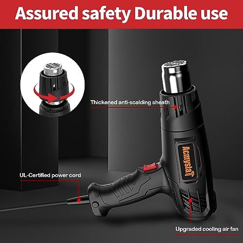 AcmyslaT Heat Gun 1800W Heavy Duty Soldering Hot Air Gun Variable Temperature Settings 572℉~932℉ (300℃-500℃) with 4 Heat Gun Attachment Nozzles Kit AcmyslaT
