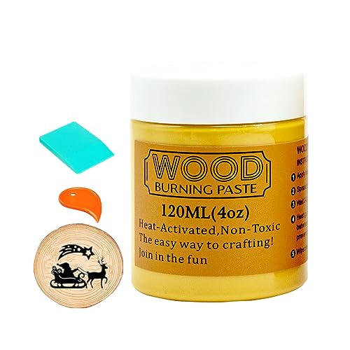 JAJADO Wood Burning Paste and Mini Squeegee, 4 OZ Wood Burning Gel for Wood Slices, Canvas, Denim, Craft Woodboard, Heat Activated Wood Burning