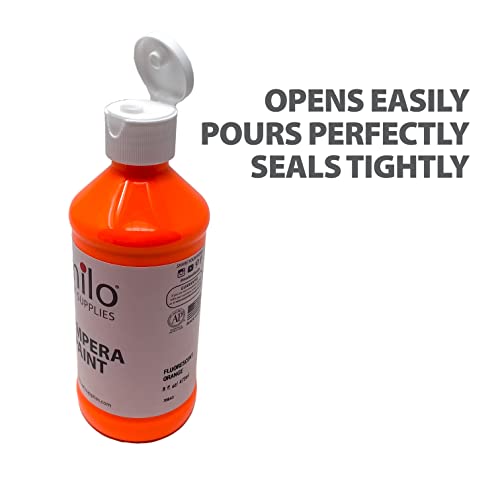 milo Fluorescent Tempera Paint Set of 8 Colors | 8 oz Bottles | Made in the USA | Washable and Non-Toxic Neon Art & Craft Poster Primary Paints for milo