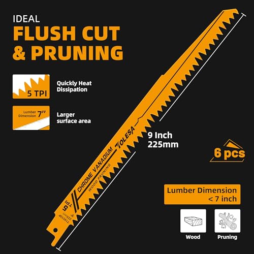 TOLESA Sawzall Blades Wood Cutting 12 Pieces CR-V Sawzall Pruning Blades Fast & Clean Cut Reciprocating Saw Blade with Durability, Flexibility & TOLESA