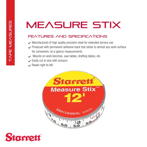 Starrett Tape Measure Stix with Adhesive Backing - Mount to Work Bench, Saw Table, Drafting Table - 1/2" x 12', English Metric, Right-Left Reading - Starrett