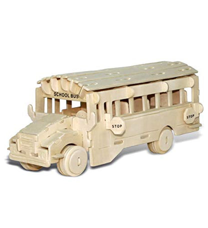 Puzzled 3D Puzzle School Bus Wood Craft Construction Model Kit, Fun, Unique & Educational DIY Wooden Toy Assemble Model Unfinished Crafting Hobby