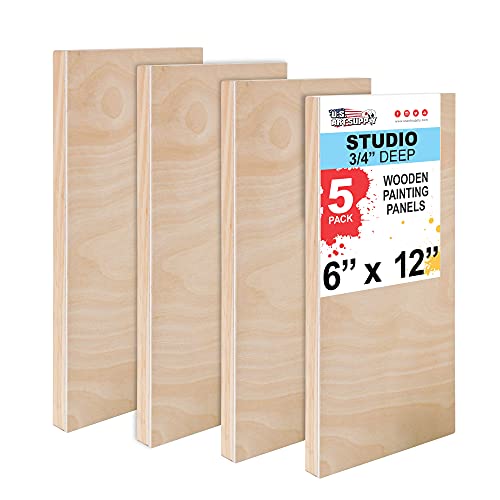 U.S. Art Supply 6" x 12" Birch Wood Paint Pouring Panel Boards, Studio 3/4" Deep Cradle (Pack of 4) - Artist Wooden Wall Canvases - Painting U.S. Art Supply