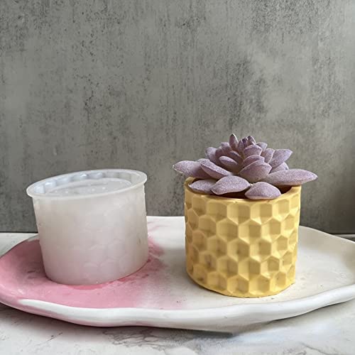 Round Honeycomb Concrete Flower Pot Silicone Mold Succulent Planter Vase Cactus Mold Candle Pen Holder Cement Clay Mold Epoxy Resin Jewelry Storage - WoodArtSupply