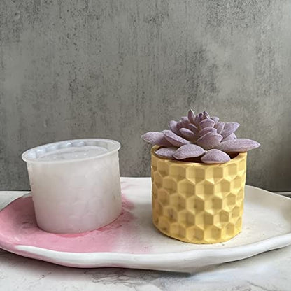 Round Honeycomb Concrete Flower Pot Silicone Mold Succulent Planter Vase Cactus Mold Candle Pen Holder Cement Clay Mold Epoxy Resin Jewelry Storage - WoodArtSupply