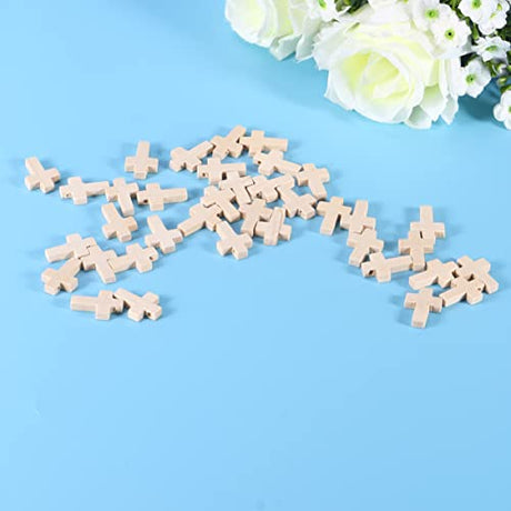 MAGICLULU 50pcs Wooden Blank Cross Pendant Unfinished Mini Wooden Cross Wooden Small Unpainted Cross Pendant DIY Jewelry Crafts Projects MAGICLULU