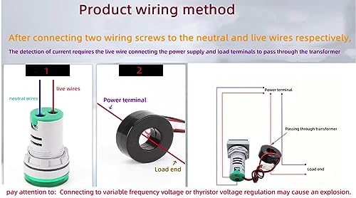 Szliyands 3pcs Digital Display AC Current Indicator, 22mm Round Head LED Current Tester 0~100A Ammeter Monitor (Red) Szliyands