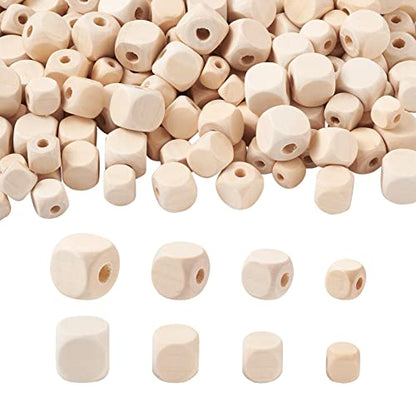 Craftdady 400pcs Natural Unfinished Cube Wood Beads Large Hole Blank Unpainted Square Wooden Loose Beads 10-16mm for Necklace Bracelet DIY Jewelry